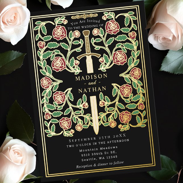 Invitation En Aluminium Black Royal Imaginaire Floral Médiéval  Mariage (Créateur téléchargé)