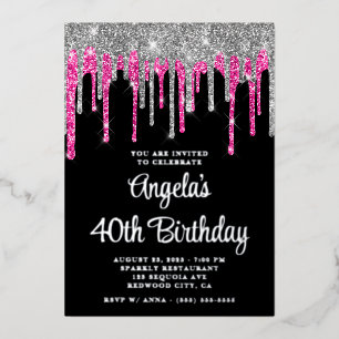 Invitation En Aluminium Black Silver Deep Rose Parties scintillant Drips 4