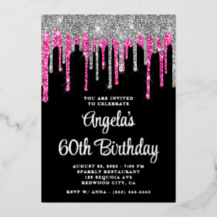 Invitation En Aluminium Black Silver Deep Rose Parties scintillant Drips 6