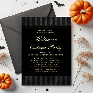 Invitation En Aluminium Black Stripes Halloween Costume Party Gold