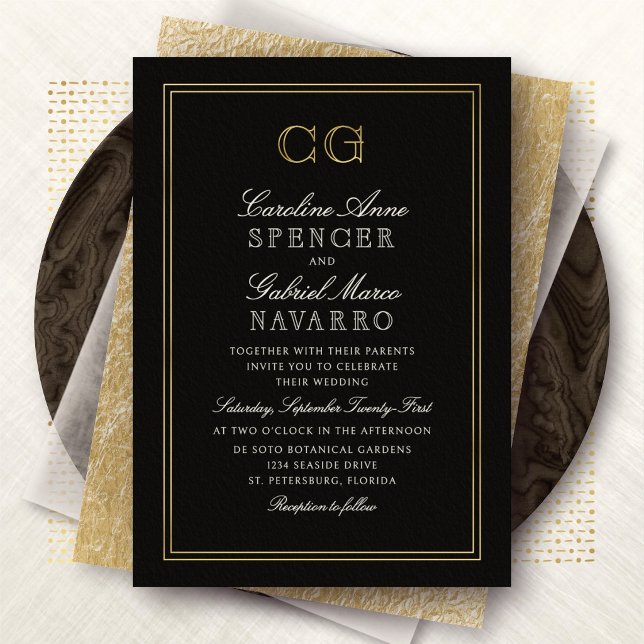 Invitation En Aluminium Black Tie Luxury Monogram Wedding (Créateur téléchargé)