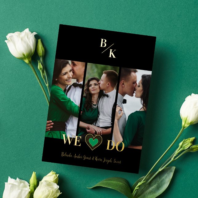 Invitation En Aluminium Black Vertical 3 Photos Collage Handwritten Fancy (Créateur téléchargé)