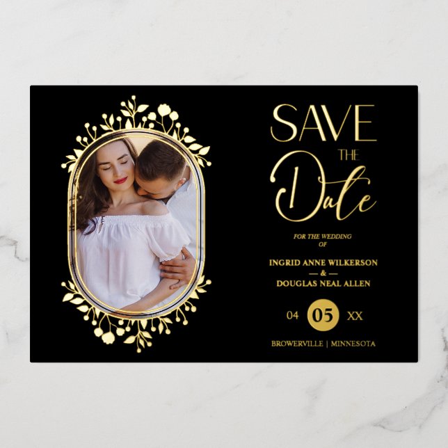 Invitation En Aluminium Black Wedding Fancy Ornament Frame Flowers Photo (Recto)