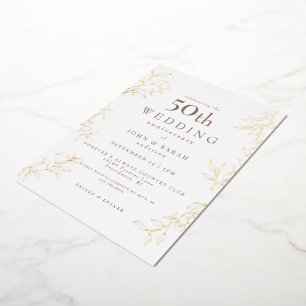 Invitation En Aluminium Blanc 50e anniversaire Mariage or