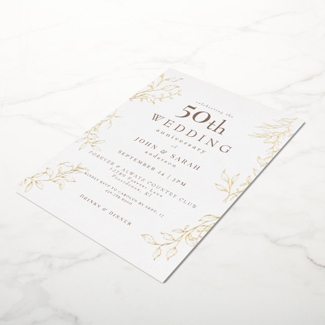 Invitation En Aluminium Blanc 50e anniversaire Mariage or (Rotation)