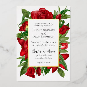 Invitation En Aluminium Blanc Beau Bouquet Floral Rouge Réel
