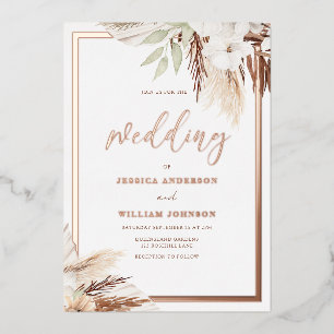 Invitation En Aluminium Blanc Boho Floral Mariage Real Rose Gold