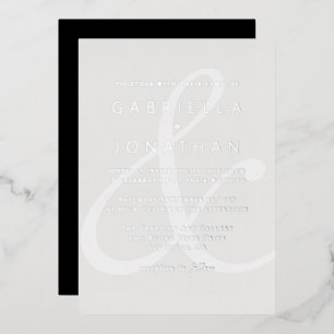 Invitation En Aluminium Blanc Moderne Ampersand Mariage Monochrome Argent 