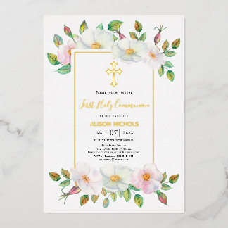 Invitation En Aluminium Blanc, rose sauvage fille rose florale Premier or