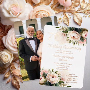 Invitation En Aluminium BLANCHE  Pink Peonies 70e fête du Mariage