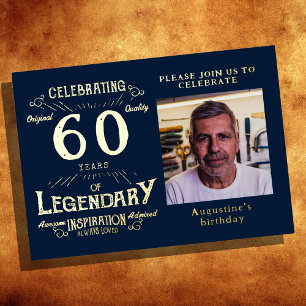 Invitation En Aluminium Bleu 60e Anniversaire Or Vintage