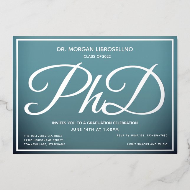 Invitation En Aluminium Bleu Argent Doctorat (Recto)