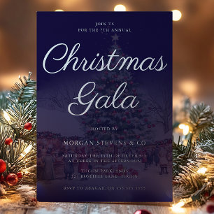 Invitation En Aluminium Bleu & Argent Foil Entreprise Gala de Noël