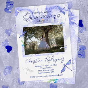 Invitation En Aluminium Bleu clair, Aquarelle argentée Quinceanera