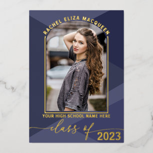 Invitation En Aluminium Bleu de la Marine Véritable Photo Géométrique Grad