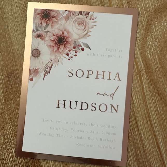 Invitation En Aluminium Bleu divin Mariage Rose Gold frontière (Créateur téléchargé)