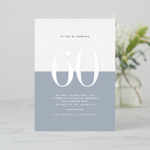 Invitation En Aluminium Bleu Dusty moderne 60e anniversaire Argent