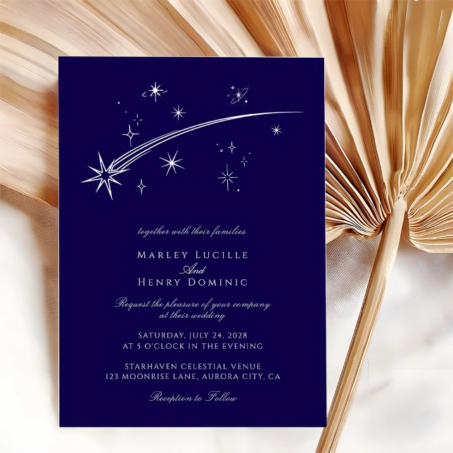 Invitation En Aluminium Bleu foncé et blanc Céleste Mariage Argent (Créateur téléchargé)