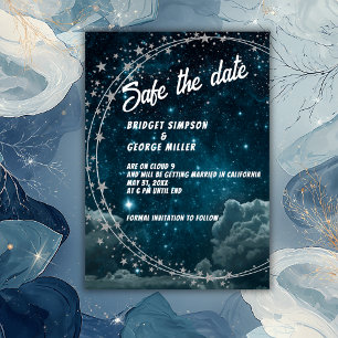 Invitation En Aluminium bleu galaxie nuage 9 mariage sans danger la date