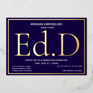 Invitation En Aluminium Bleu Gold Ed.D Graduation