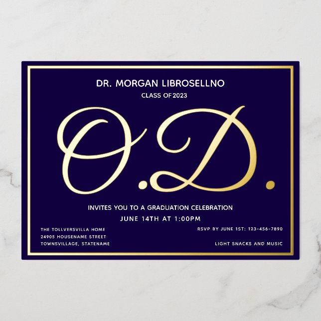 Invitation En Aluminium Bleu Gold OD graduation (Recto)