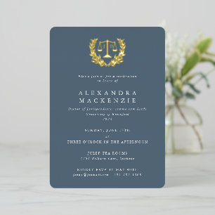 Invitation En Aluminium Bleu JD Law Scales+Couronne de Laurier Fête de Rem