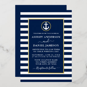 Invitation En Aluminium Bleu Mariage Ancre Nautique