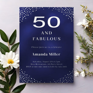 Invitation En Aluminium Bleu marine argent 50ème anniversaire fabuleux