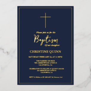 Invitation En Aluminium Bleu marine élégant et baptême & christening en or
