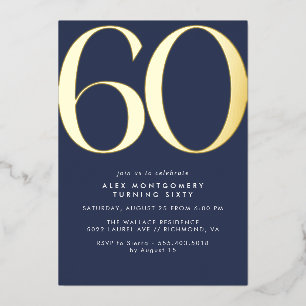 Invitation En Aluminium Bleu marine et or 60e anniversaire moderne éléga