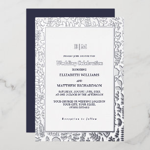 Invitation En Aluminium Bleu Marine   Silver Elegant Luxury Mariage