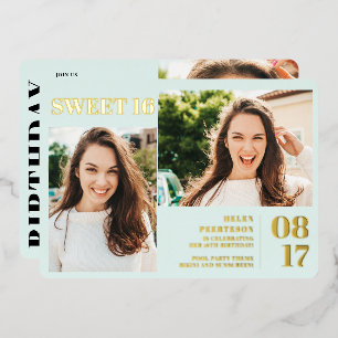 Invitation En Aluminium Bleu menthe moderne gras 3 photos Sweet 16