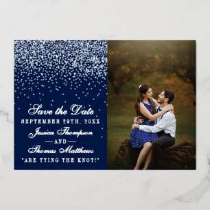 Invitation En Aluminium Bleu Nuit & Argent Glam Mariage Enregistrer La Dat