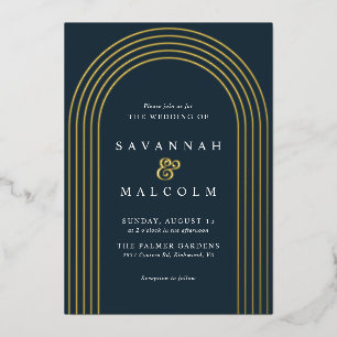 Invitation En Aluminium Bleu Nuit et Or Mariage Moderne à Arche Simple