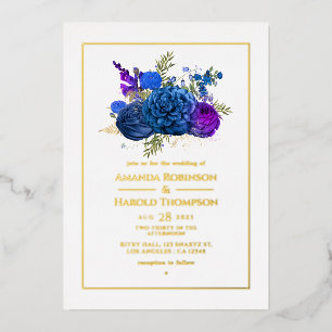 Invitation En Aluminium Bleu Nuit et Or Vintage  Feuille de Floral Mariage