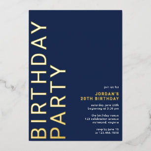 Invitation En Aluminium Bleu Nuit & Or Joyeux Anniversaire Moderne et Fr