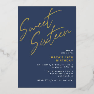 Invitation En Aluminium Bleu Nuit & Or Sweet Sixteen 16e Anniversaire Cool