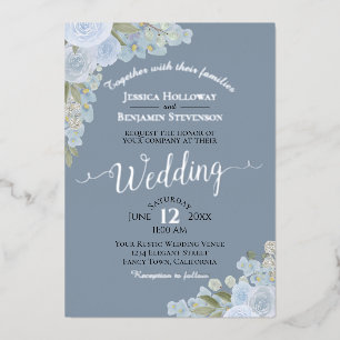 Invitation En Aluminium Bleu Poussiéreux Aquarelle Floral Boho Mariage Arg