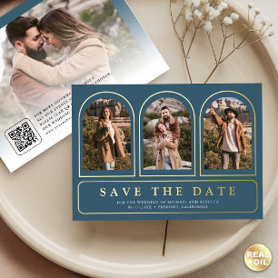 Invitation En Aluminium Bleu Poussiéreux Code QR Photo Mariage Économisez