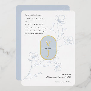 Invitation En Aluminium Bleu poussiéreux simple jardin fleuri moderne mari