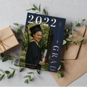 Invitation En Aluminium Bleu Rose Gold Arch & Arrow Graduation