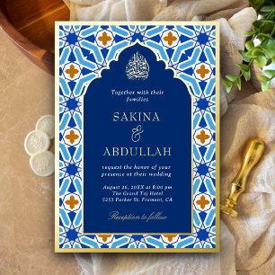 Invitation En Aluminium Bleu Royal Géométrique Islamique Musulman Mariage 