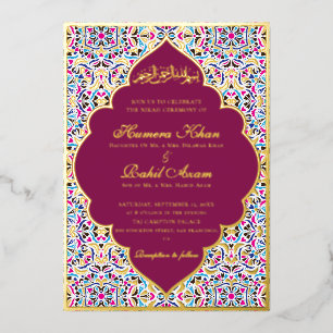 Invitation En Aluminium Bleu Royal Turquoise Ivoire Motif Floral Mariage M