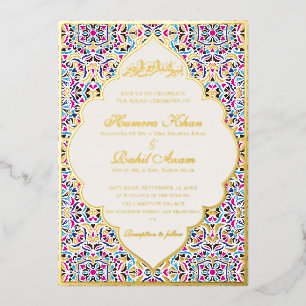 Invitation En Aluminium Bleu Royal Turquoise Ivoire Motif Floral Mariage M