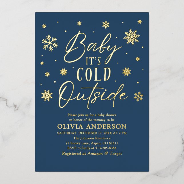 Invitation En Aluminium Bleu Snowflakes Baby Il fait froid dehors Baby sho (Recto)