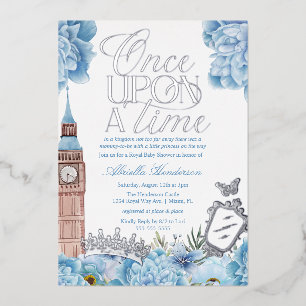 Invitation En Aluminium Bleu une fois sur un Baby shower Princess Time