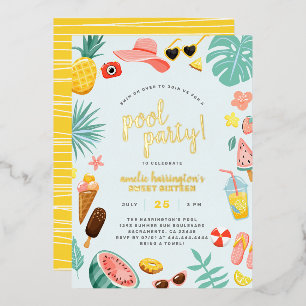 Invitation En Aluminium Bleu   Watermelon Pineappon Tropical Pool Party