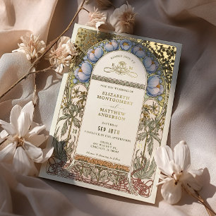 Invitation En Aluminium Bleus Barbes-de-Capucin Art Nouveau Mariage Vintag