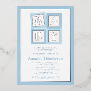 Invitation En Aluminium Blocs Bébé Bleu Baby shower garçon