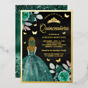 Invitation En Aluminium Blonde Emerald Robe papillon Quinceanera Or